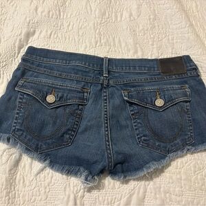 True Religion Blue Jean Shorts Frayed Hem Vintage Look
